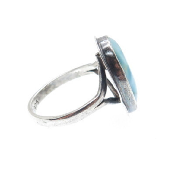925 Sterling Silver Vintage Real Larimar Oxidized Ring Size 8 - Picture 4 of 8